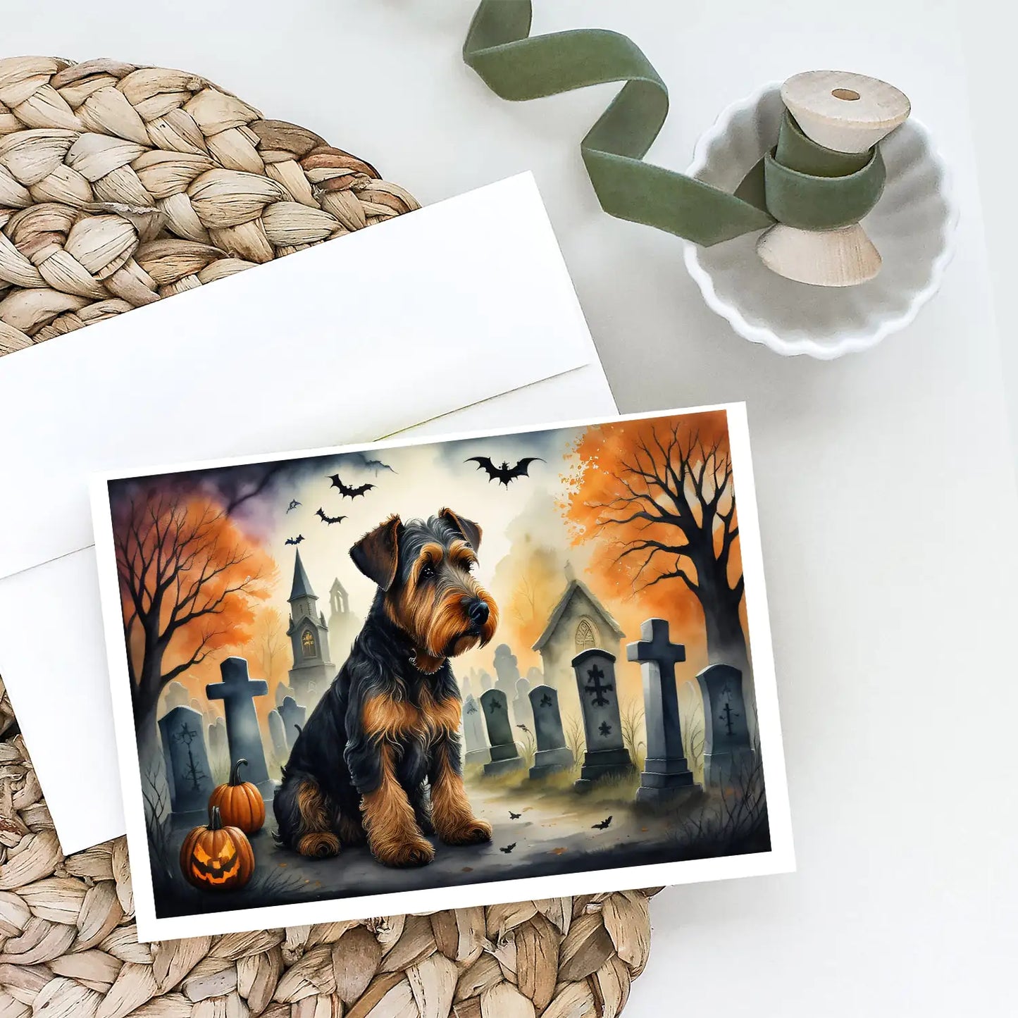 Airedale Terrier Spooky Halloween Greeting Cards Pack of 8