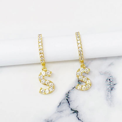 Crystal Initial Drop Earrings