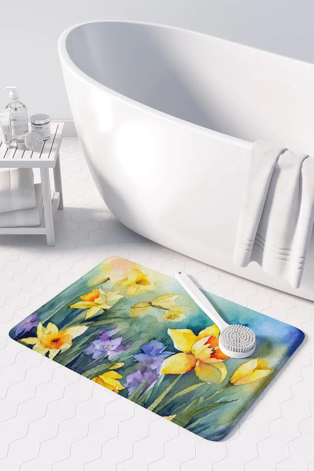 Daffodils in Watercolor Memory Foam Kitchen Mat