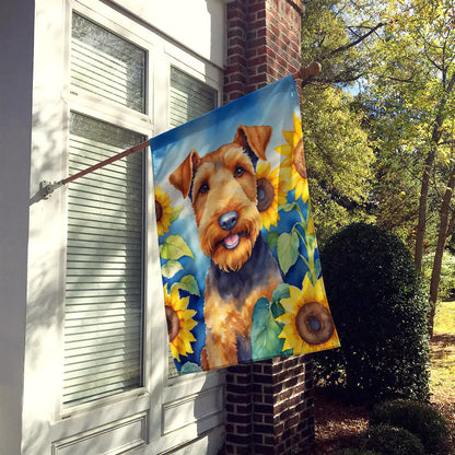 Airedale Terrier in Sunflowers House Flag