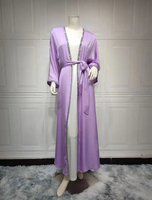 Rhinestone Dress Fashion Satin Soft Shawl Waist-tight Robe