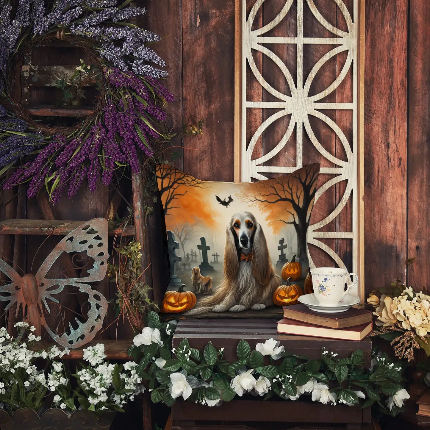 Afghan Hound Spooky Halloween Throw Pillow