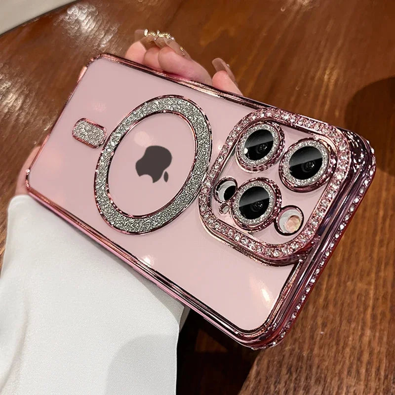 Luxury Pink Diamond Glitter Clear Plating Case