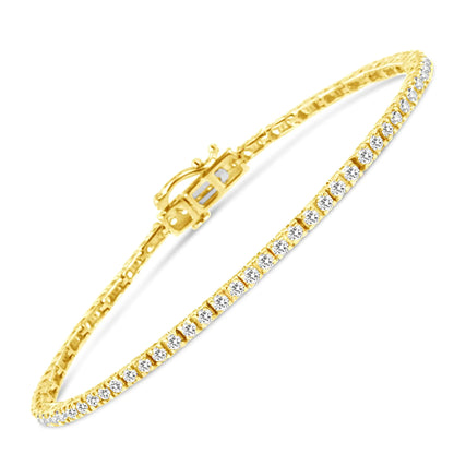 Pulsera de Tenis de Eslabones Clásicos de Plata Esterlina .925 con Baño de Oro Amarillo de 14K y 2.0 Cttw de Diamantes (Color K-L, Claridad I2-I3) - 7-1/4"