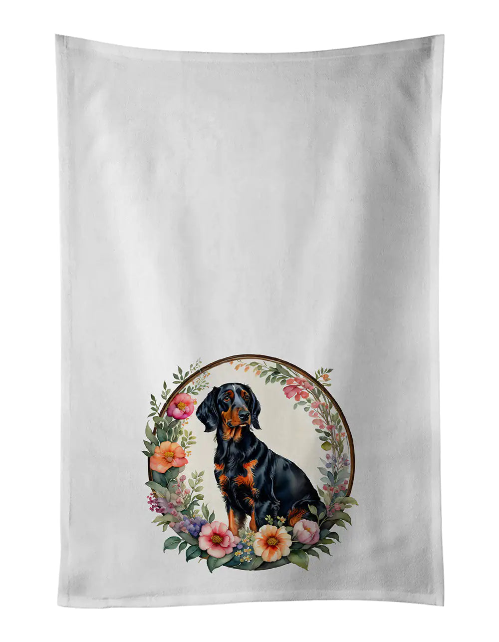 Gordon Setter and Flowers Kitchen Towel Set of 2