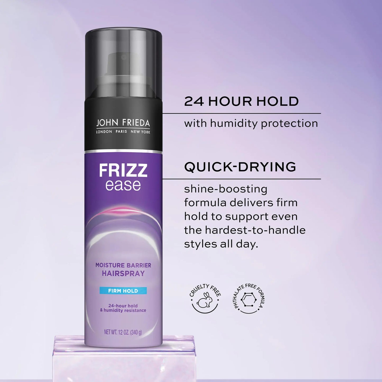 John Frieda Anti Frizz, Frizz Ease Firm Hold Hairspray, Anti-Humidity Spray for Hair, for 24-hour Hold, 12 Oz, Pack of 2 12 Ounce (Pack of 2)