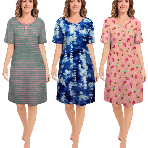 3 Pack Sleepshirts Women's Nightshirt Soft Nightgowns for Women Short Sleeve dress Sleepwear(S-3X) Plus 1X Set 3