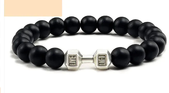 Men's Barbell & Lava Rock Dumbbell Bracelet