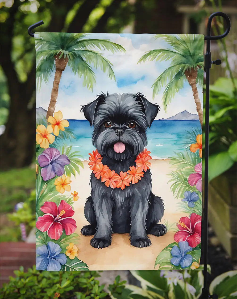 Affenpinscher Luau Garden Flag