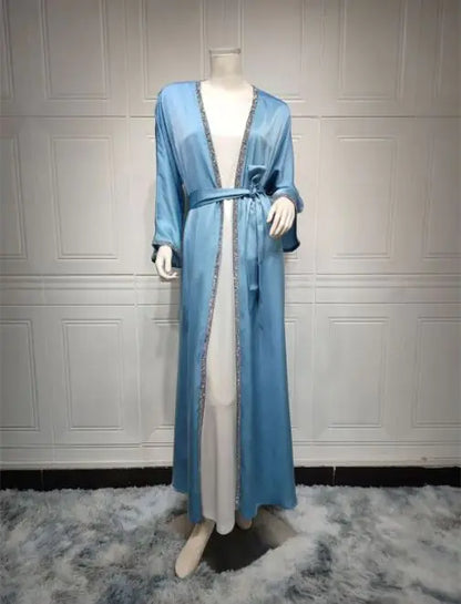 Rhinestone Dress Fashion Satin Soft Shawl Waist-tight Robe