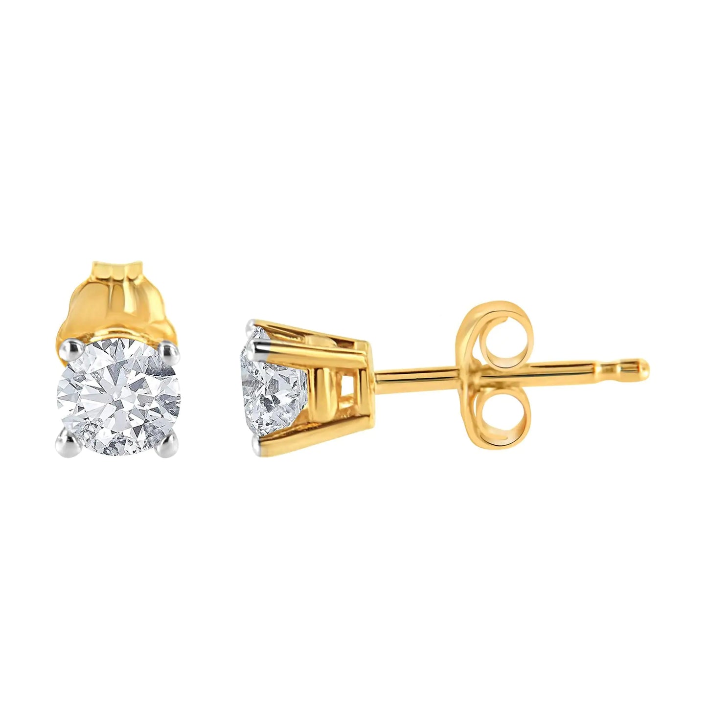 AGS Certified 0.40 Cttw Round Brilliant-Cut Diamond 14K Yellow Gold Classic 4-Prong Solitaire Stud Earrings (L-M Color, I1-I2 Clarity)