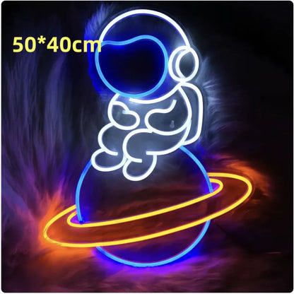 LED Neon Light Spaceman & Planet Wall Decor