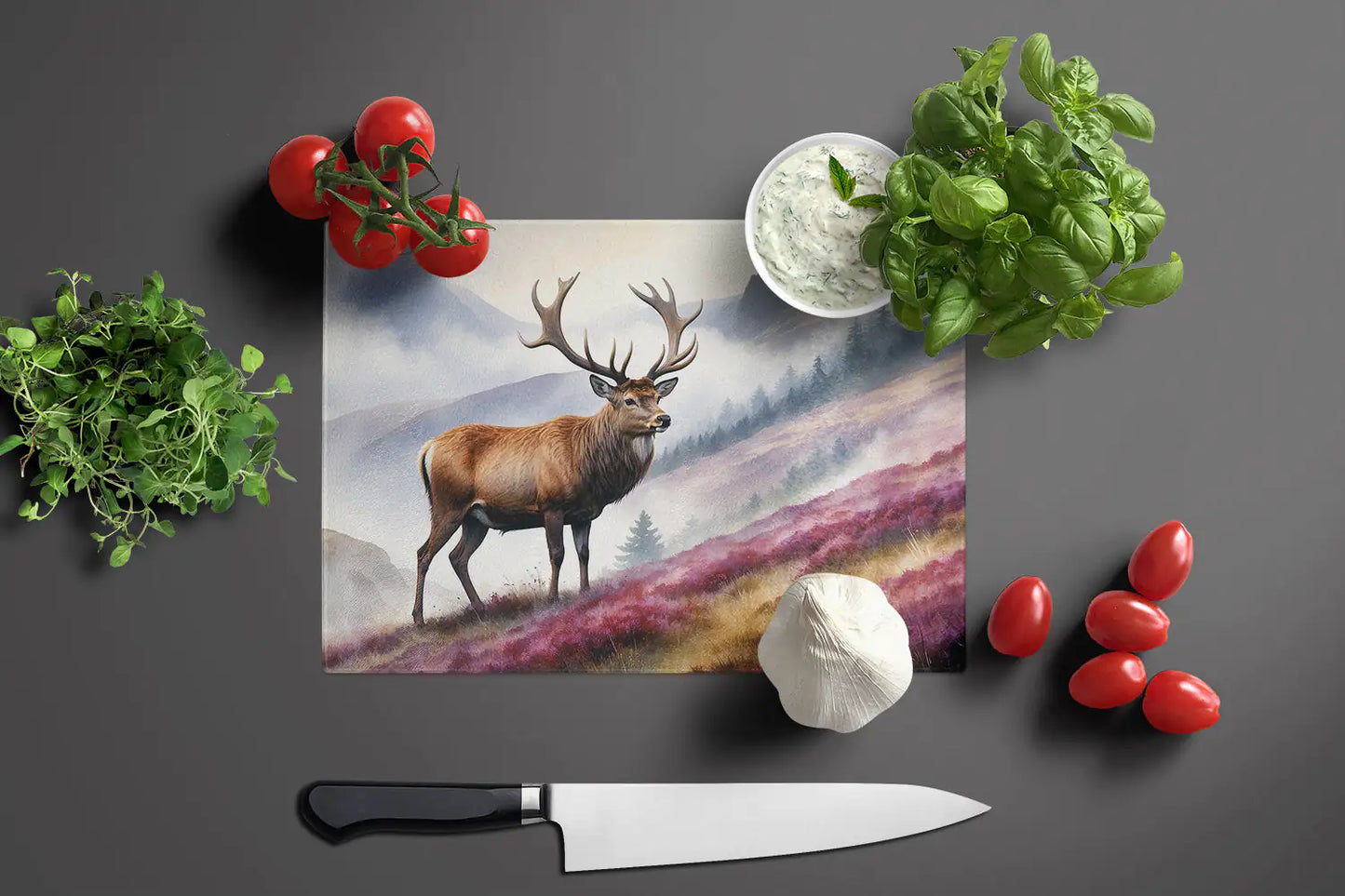 Highland Red Deer Glass Cutting Board