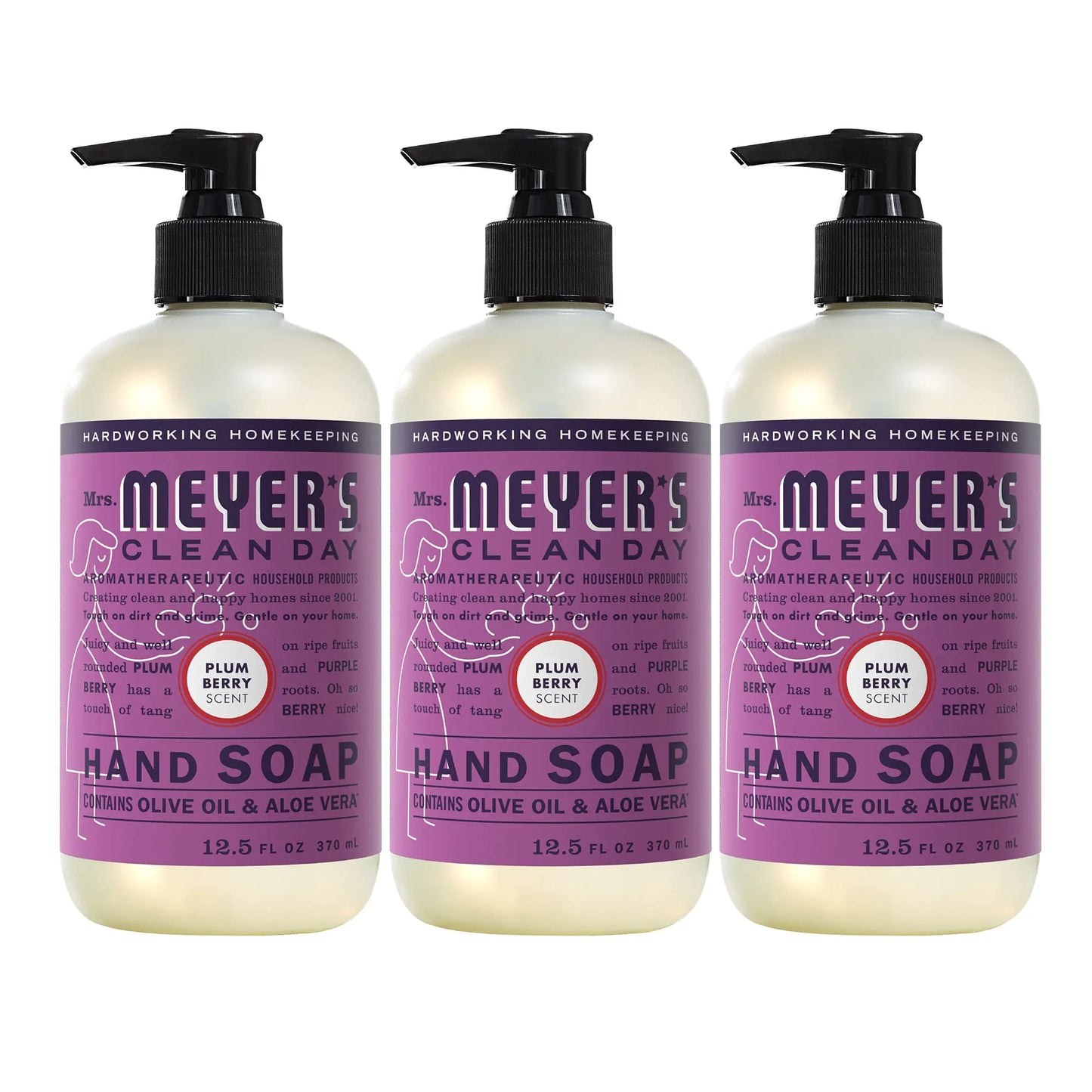 Mrs. Meyer's Clean Day Liquid Hand Soap, Cruelty Free and Biodegradable Formula, Plum Berry Scent, 12.5 oz- Pack of 3 37.5 Fl Oz (Pack of 1)