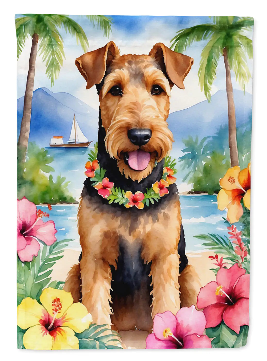 Airedale Terrier Luau House Flag