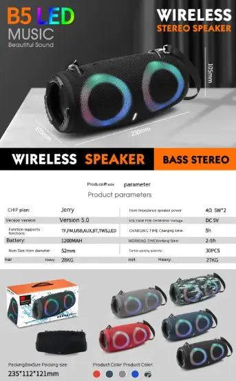 Bluetooth Speaker With RGB Colored Lights