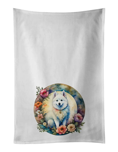 American Eskimo and Flowers Kitchen Towel Set of 2