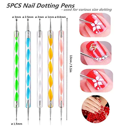 5PCS Dotting Pens with 3 PCS Nail Painting Brushes, Nail Art Design Tools