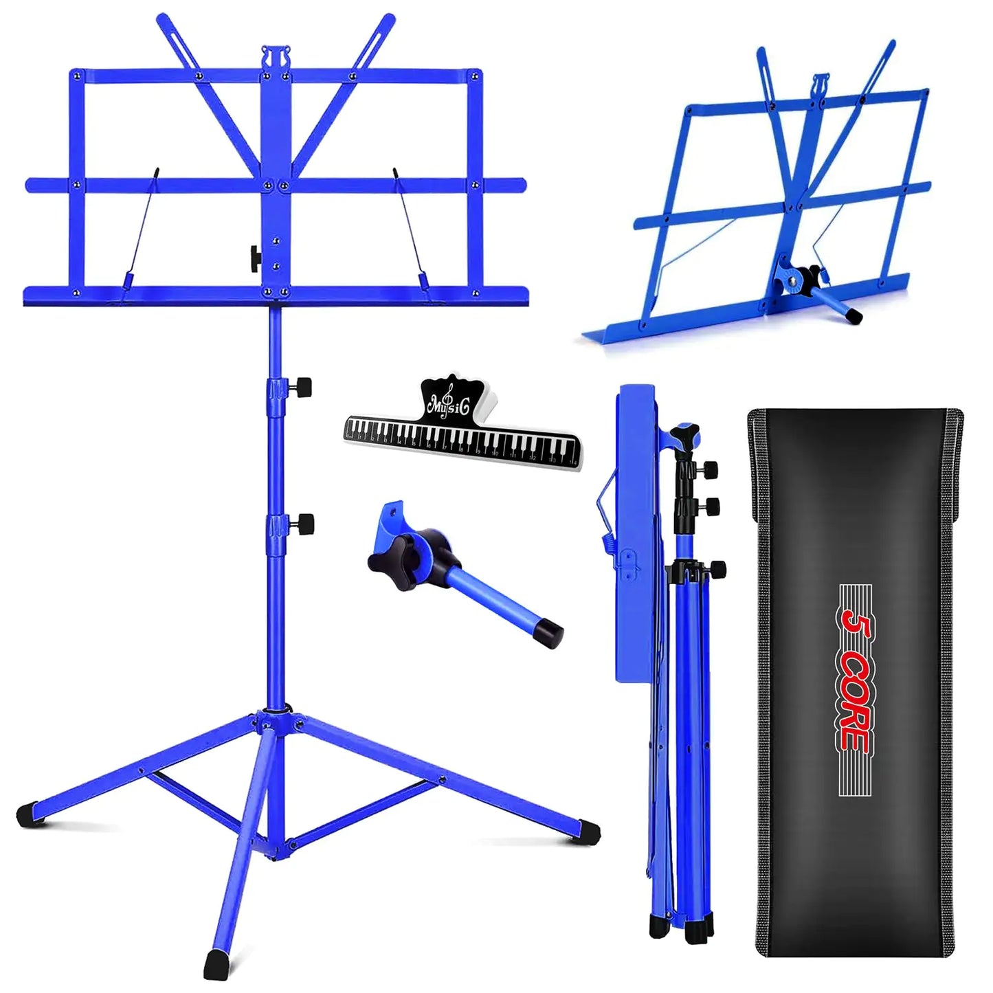 Suporte de Música 5Core para Partituras Portátil Tripé Ajustável Dobrável Porta-Notas AZUL