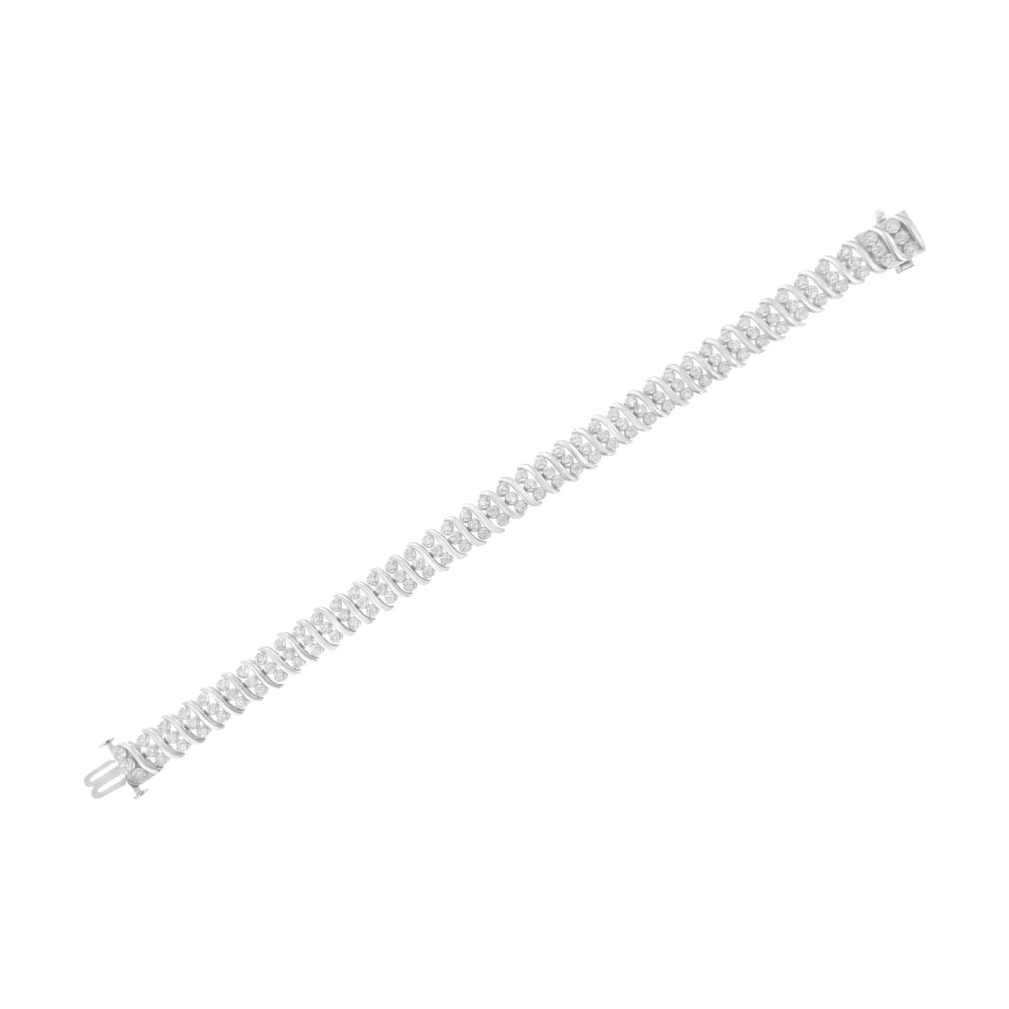 Bracelet Double Rangée en Argent Sterling et Diamants 2 cttw (I-J, I2-I3)