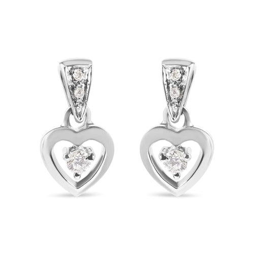 14K White Gold 1/6 Cttw Diamond Dangle Heart Stud Earrings (H-I, SI2-I1)