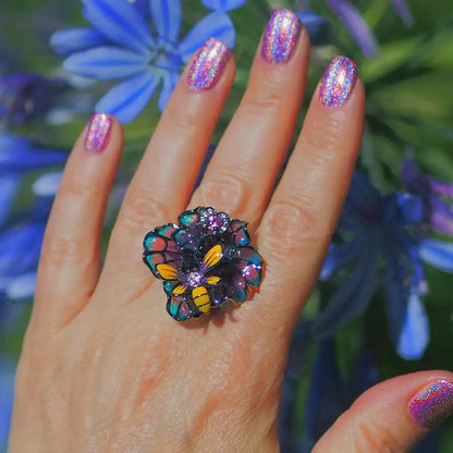 Bee Landing on Peacock Colored Flower