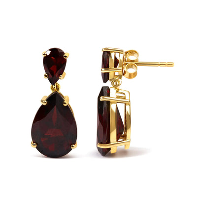 10K Yellow Gold Plated .925 Sterling Silver 14.0 Cttw Pear Shaped Red Garnet Drop and Dangle Earrings