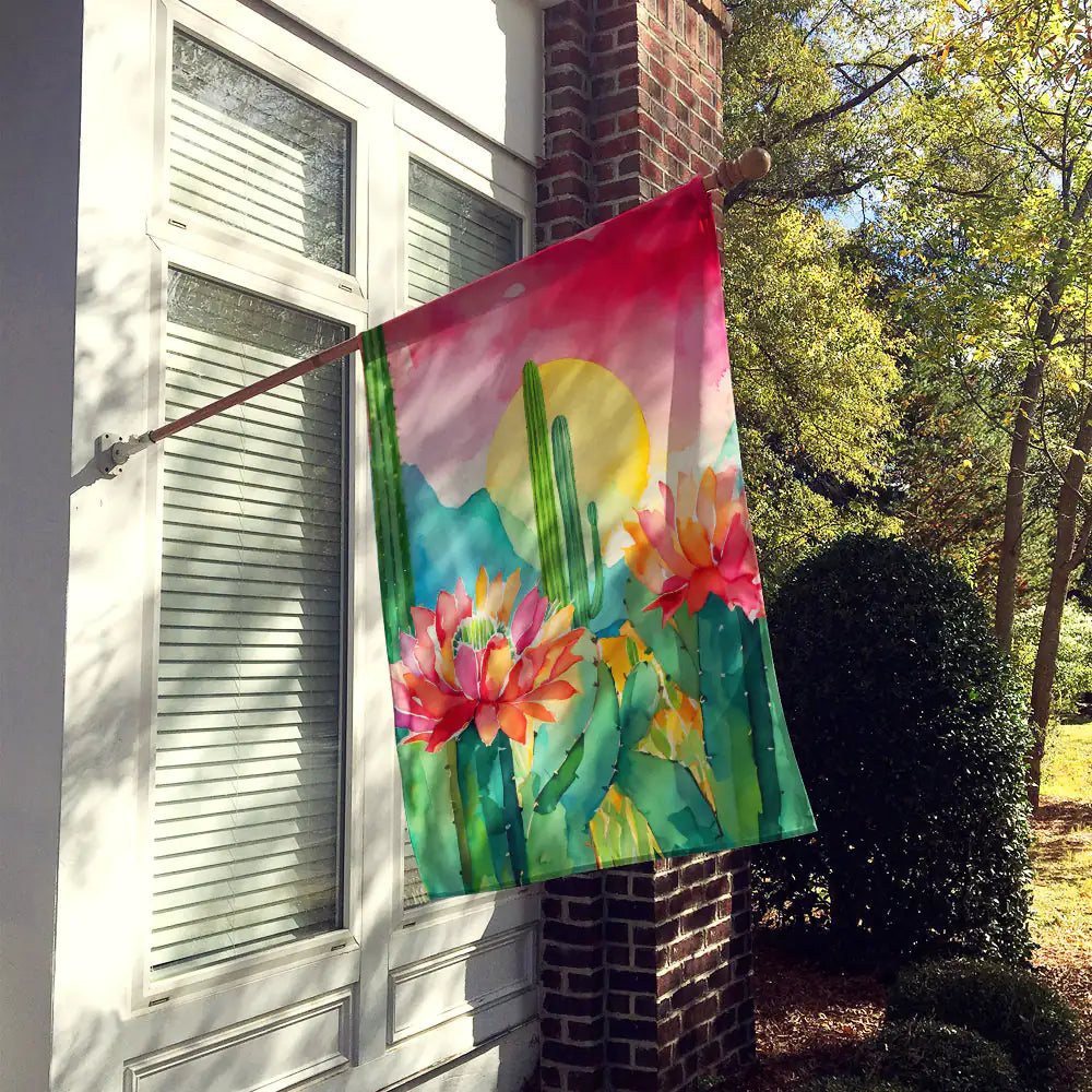 Arizona Saguaro Cactus Blossom in Watercolor House Flag