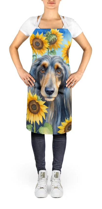 Afghan Hound in Sunflowers Apron