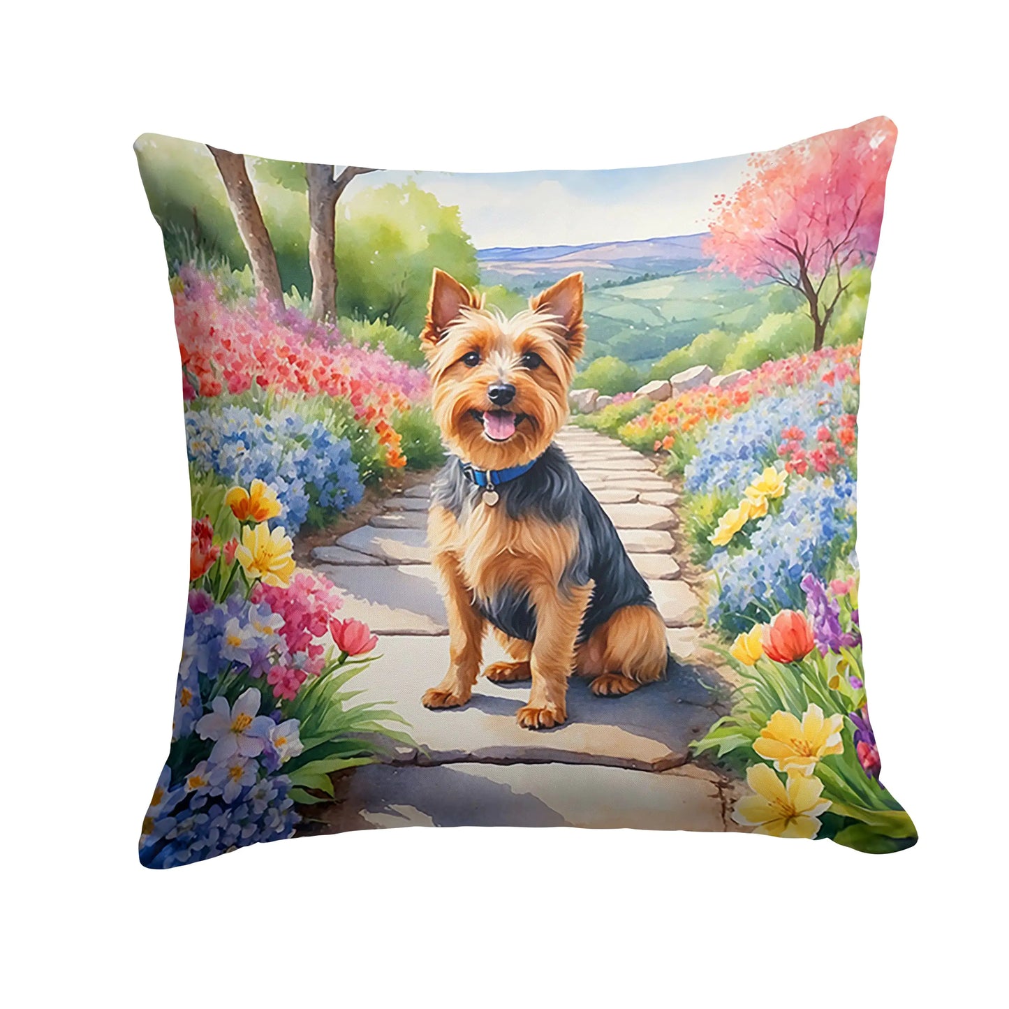 Australian Terrier Spring Garden Throw Pillow