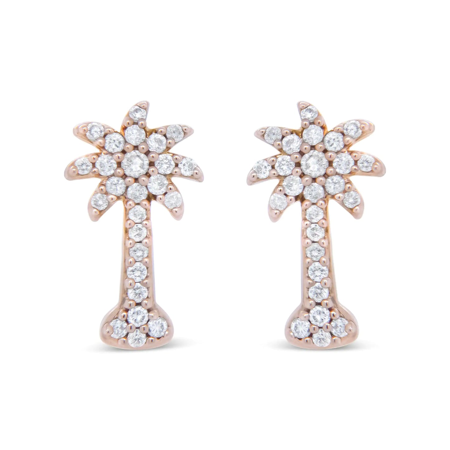 Aretes de Topillo de Árbol de Palma de Diamantes en Oro Rosa de 10K 1/4 Cttw (Color H-I, Claridad I1-I2)