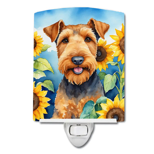 Airedale Terrier in Sunflowers Ceramic Night Light