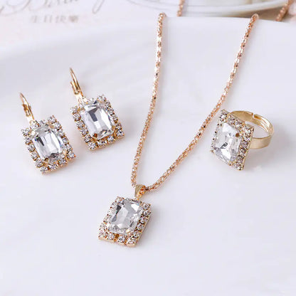 The Crystal Set Necklace Earring Ring Three-piece Set