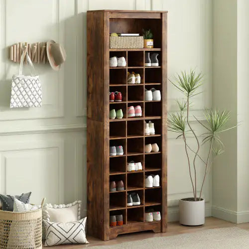 Stylish Design 30 Shoe Cabinet Console, Modern Shoe Cabinet, Multiple Storage Capacity, Self-standing High Cabinet, Suitable For Hallway, Bedroom, Rustic Brown