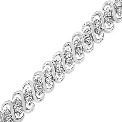 .925 Sterling 1/2 Cttw Diamond Double Row S-Link Bracelet (I-J Color, I2-I3 Clarity) - 7.25" Inches