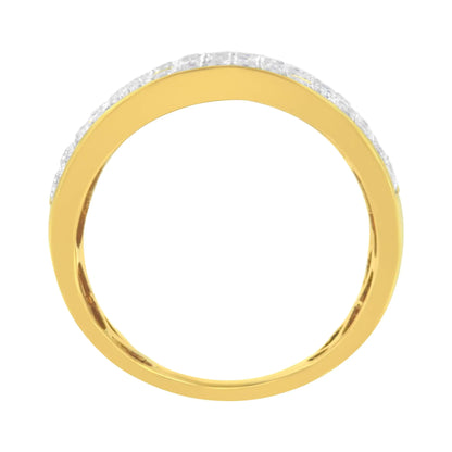 Bague multi-rangées en argent sterling .925 plaqué or jaune 14K avec diamants (1 1/10 Cttw, couleur J-K, clarté I1-I2)