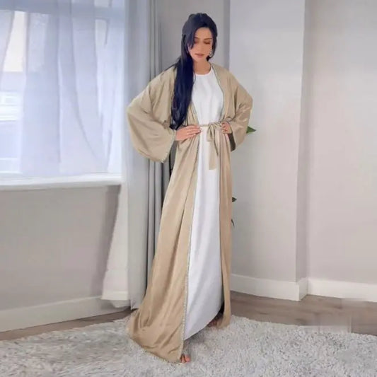 Rhinestone Dress Fashion Satin Soft Shawl Waist-tight Robe