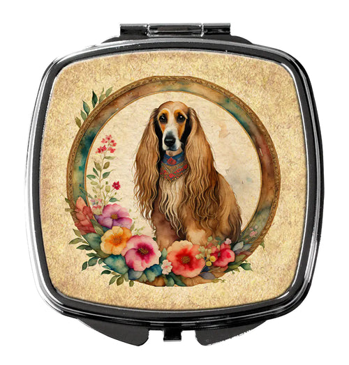 Afghan Hound and Flowers Compact Mirror