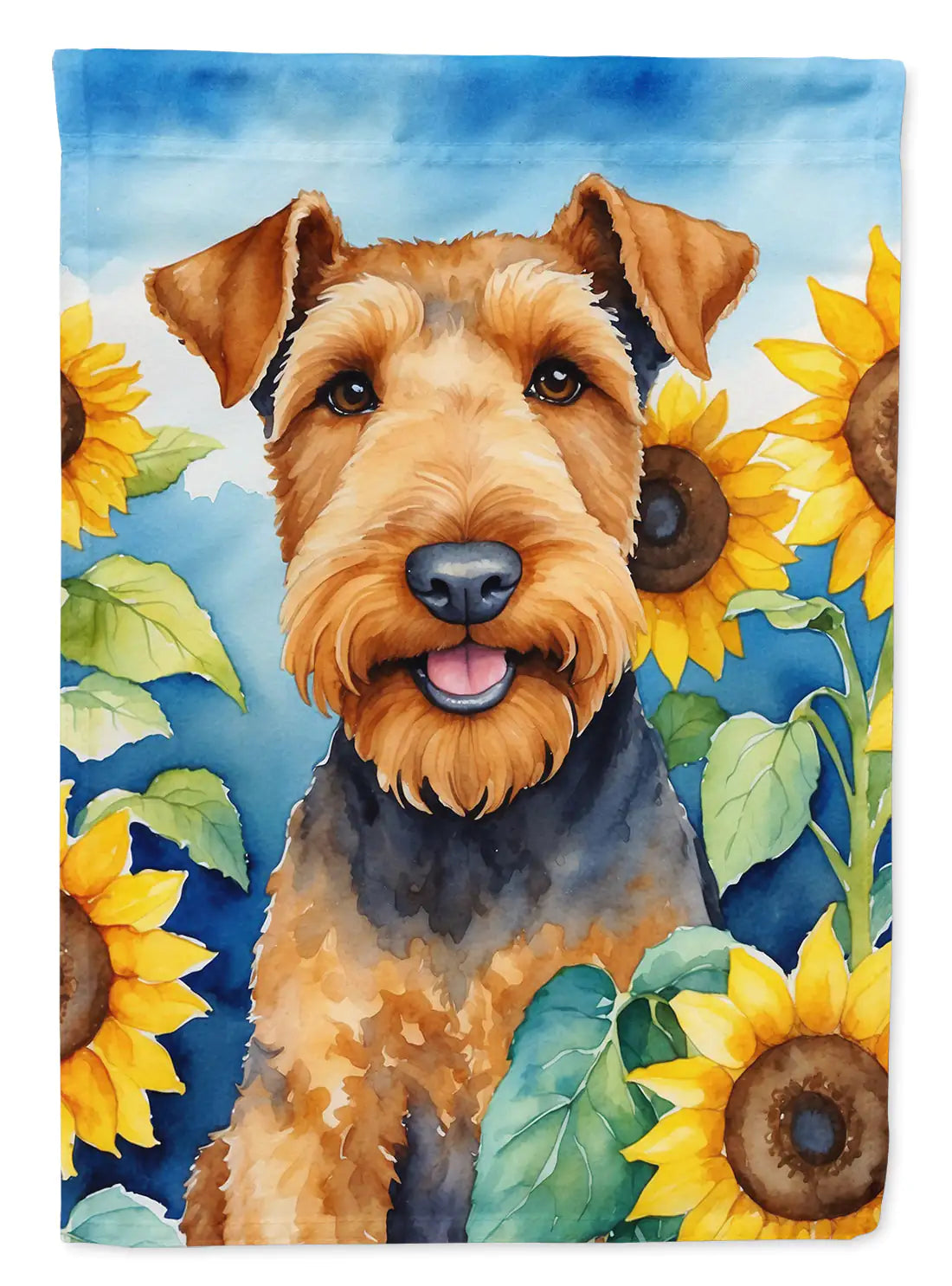 Airedale Terrier in Sunflowers House Flag