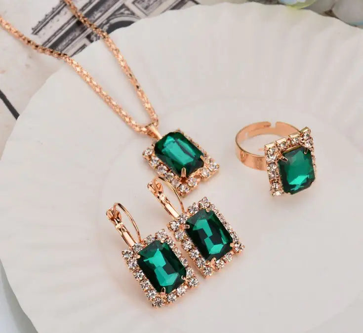 The Crystal Set Necklace Earring Ring Three-piece Set