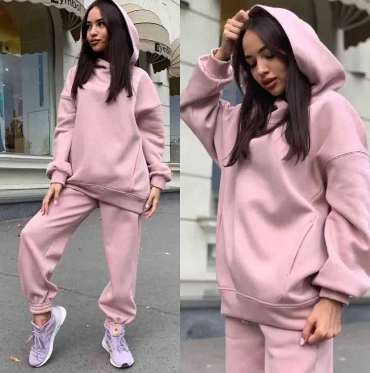 Women's Hooded Sweater And Pants Suit