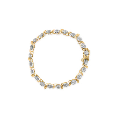 10K Yellow Gold 2.00 Cttw Round Cut Diamond 'S' Cluster Bracelet (J-K Color, I1-I2 Clarity)