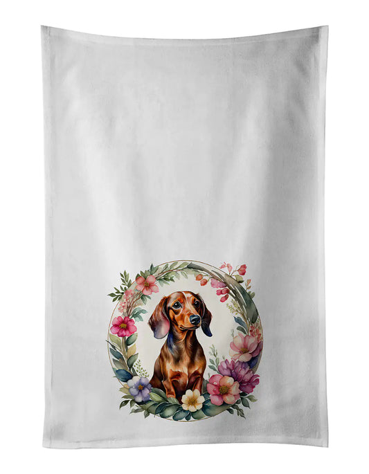 Dachshund and Flowers Kitchen Towel Set of 2