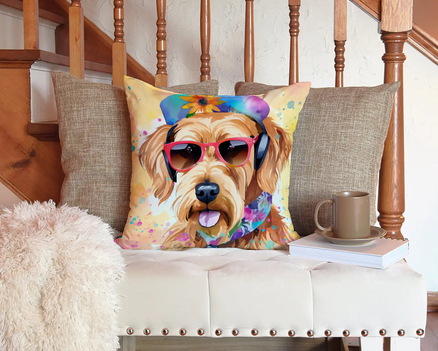 Airedale Terrier Hippie Dawg Throw Pillow