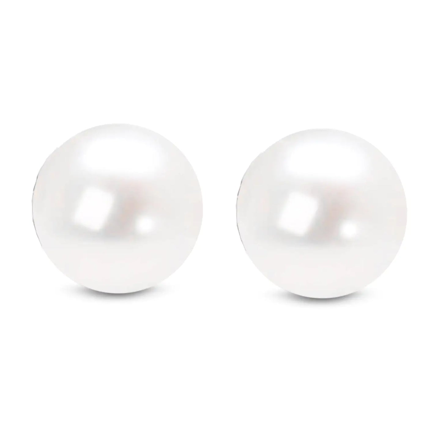 14K Gold Round White Saltwater Akoya Cultured Pearl Stud Earrings AAA+ Quality - Choice of MM Size