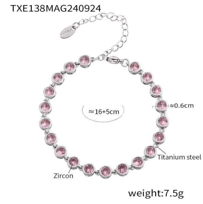 Titanium Steel Zircon Color Mix Bracelet & Necklace Set