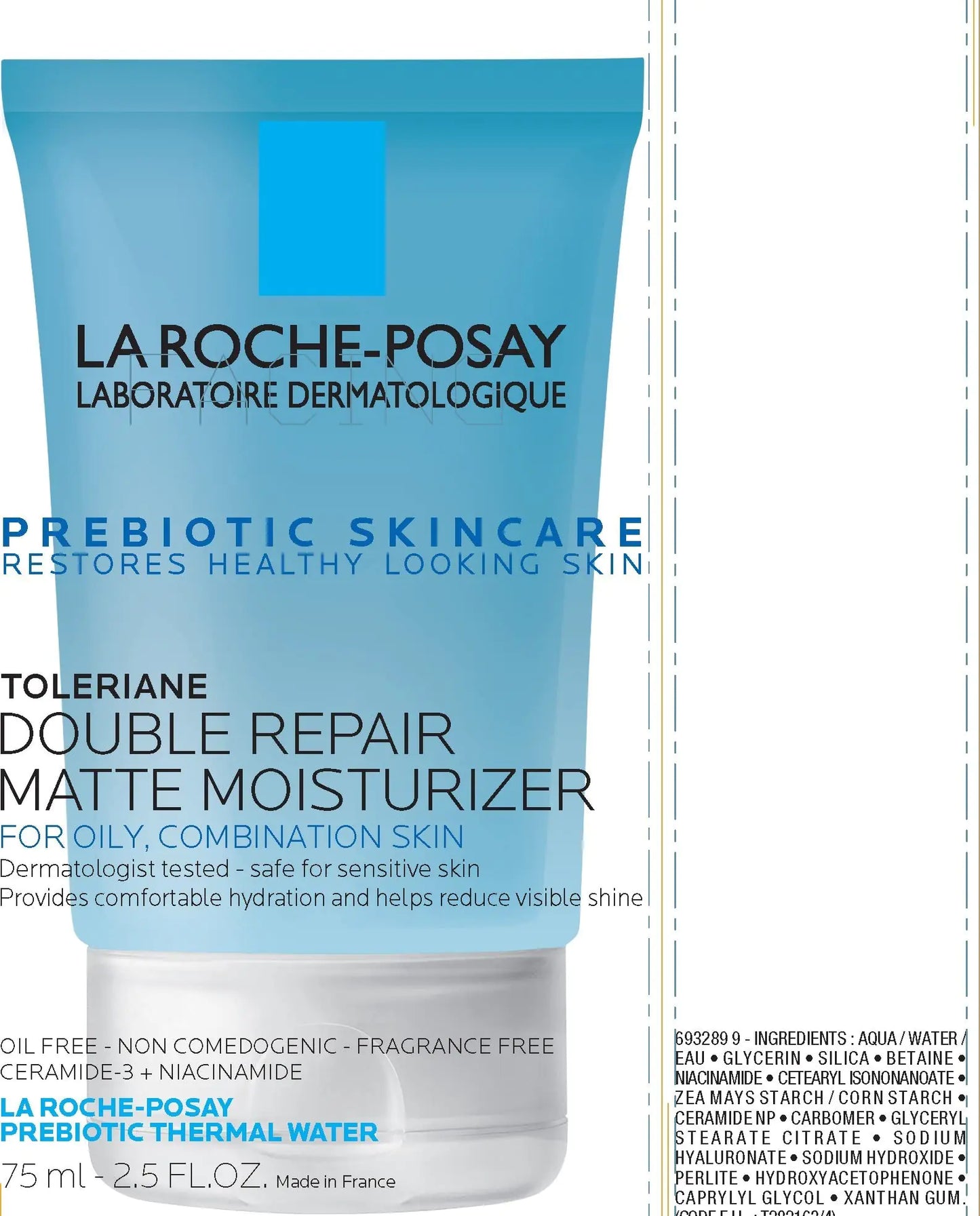 La Roche-Posay Toleriane Double Repair Matte Daily Face Moisturizer, For Oily Skin with Ceramide and Niacinamide for All Skin Tones, Oil Free, Non-Comedogenic 2.54 Fl Oz (Pack of 1)