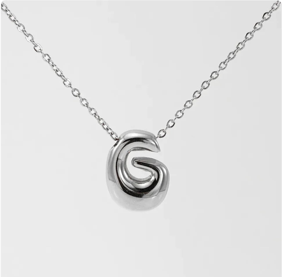 Women's Glossy Bubble Letter Pendant Necklace