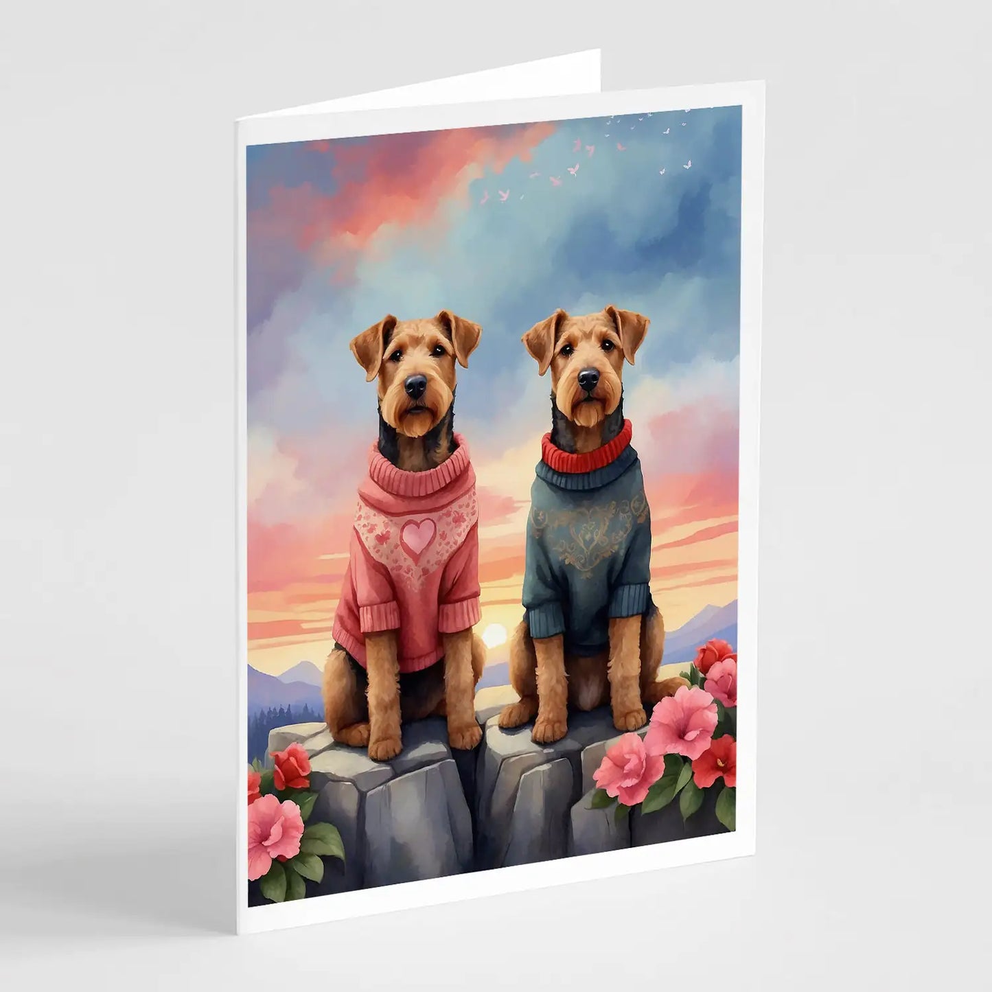 Airedale Terrier Two Hearts Greeting Cards Pack of 8