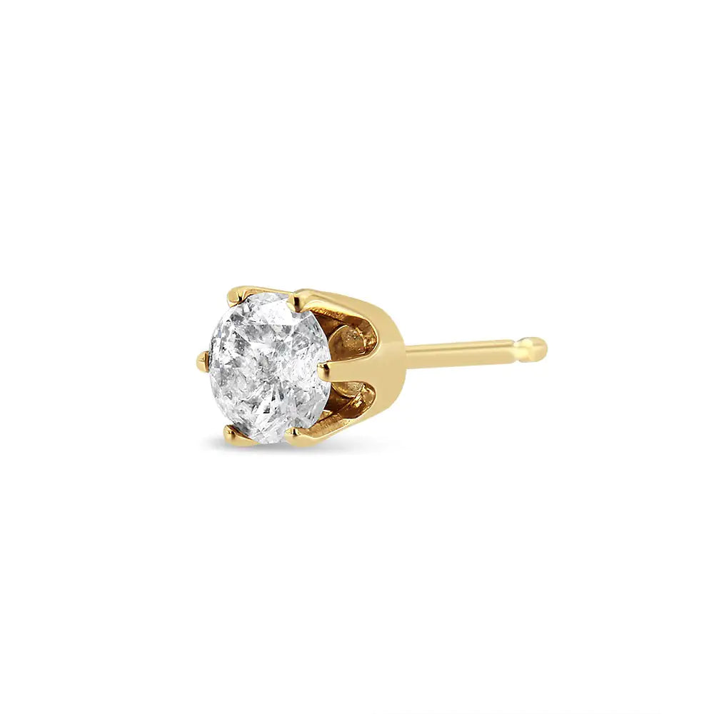 Brinco Solitário em Ouro Amarelo 14K com Diamante de 6 Garras (3/8 cttw, Cor I-J, Clareza I2-I3)